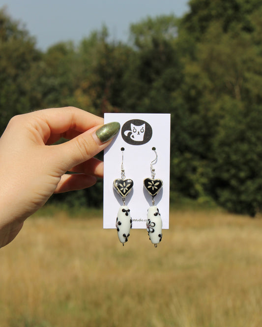 Black & White Floral Earrings